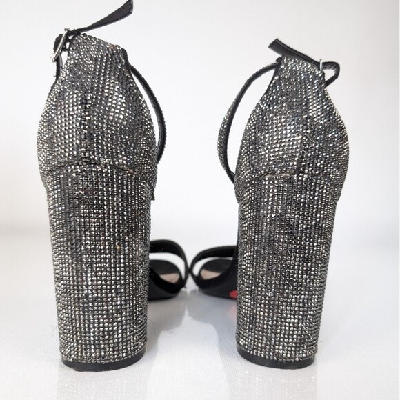 Steve Madden Carrson Sparkly Heels Black Rhinestone Block Sandals 10M - Picture 3 of 9